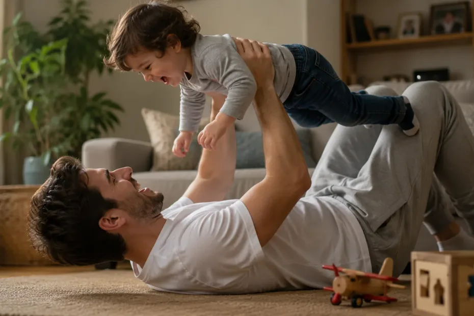 Fathering holding his baby