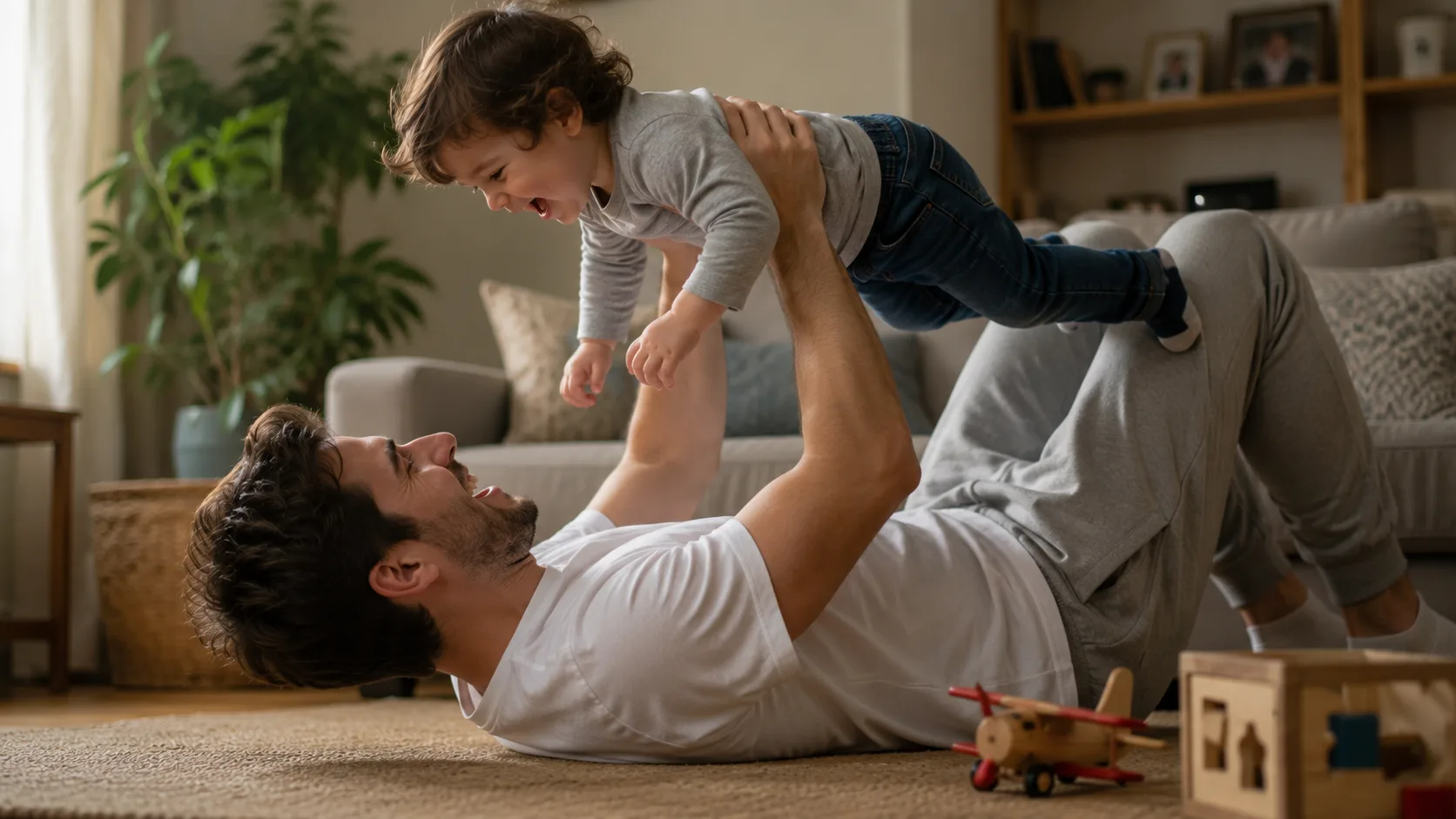 Fathering holding his baby
