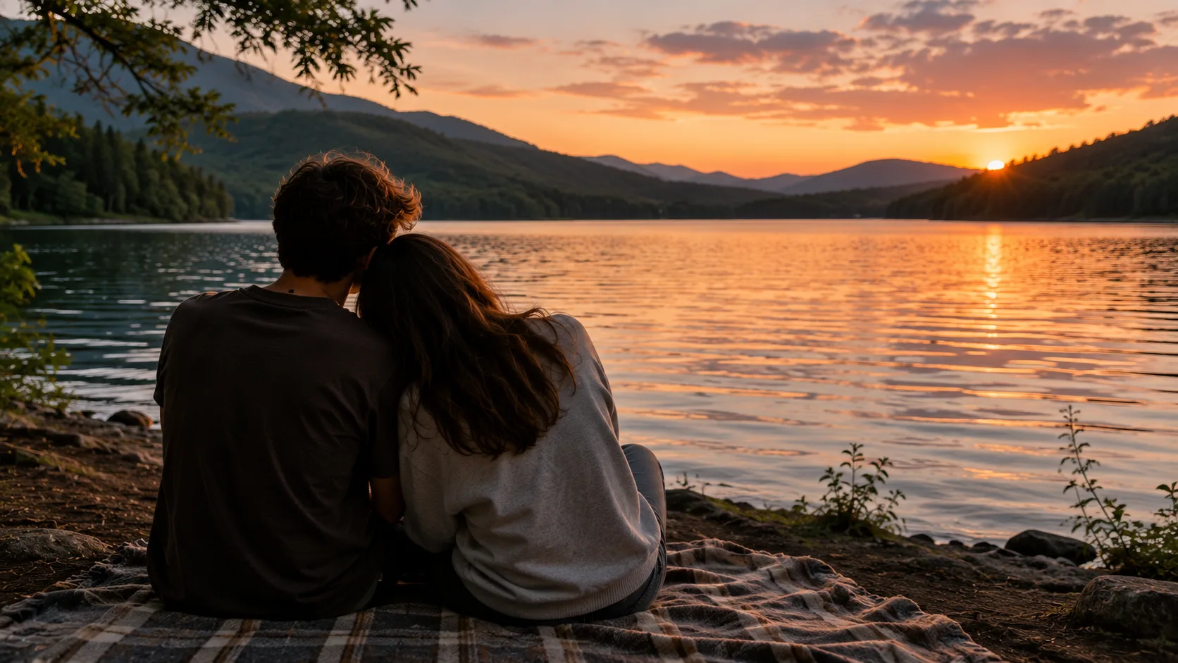 A couple by the lake